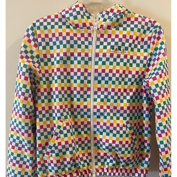 VANS Kastle Rainbow Checkered Mesh Hooded Full Zip Windbreaker Jacket Youth XL - Picture 2 of 8